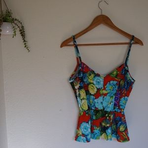 Open Back Spaghetti Strap Flower Top